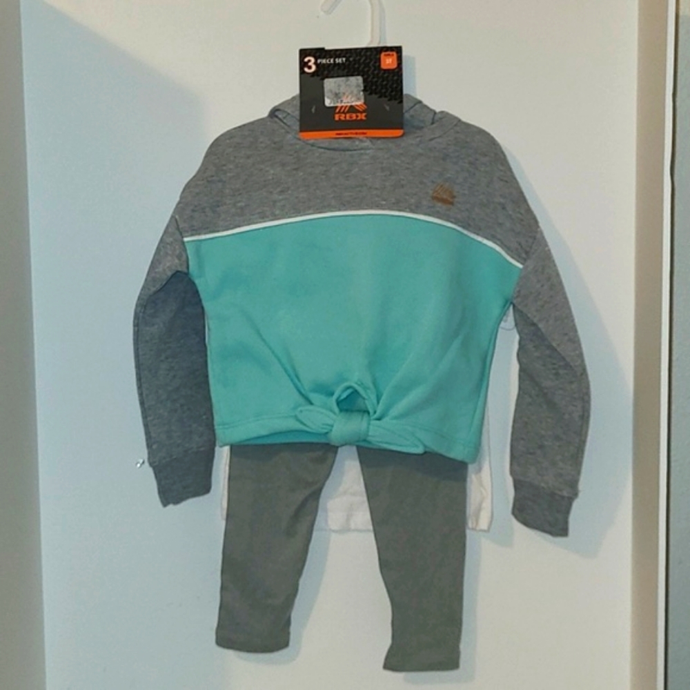 NWT RBX 3pc Fleece Tie Front Jacket, Pants, & Cotton Graphic T-Shirt  Size 3T